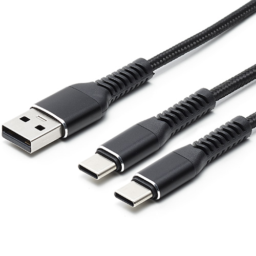 USB2.0 A Male to Type-C Male + Type-C Male Cable Aluminum case PVC jacket Nylon woven 2 in 1