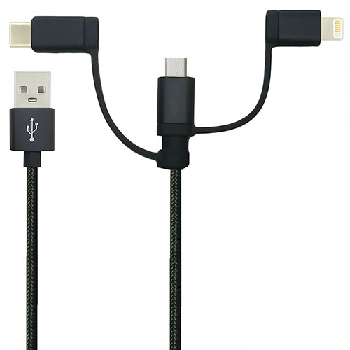 USB2.0 A Male to Micro BM with CM to Micro BF and Lightning Male to Micro BF adapter Cable PVC Molding Nylon woven 3 in 1