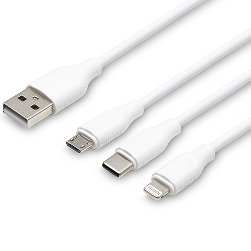 USB2.0 A Male to Micro BM + Type-C Male + Lightning Male Cable PVC Molding 3 in 1