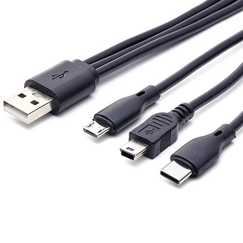 USB2.0 A Male to Micro BM + Mini BM + Type-C Male Cable PVC Molding 3 in 1